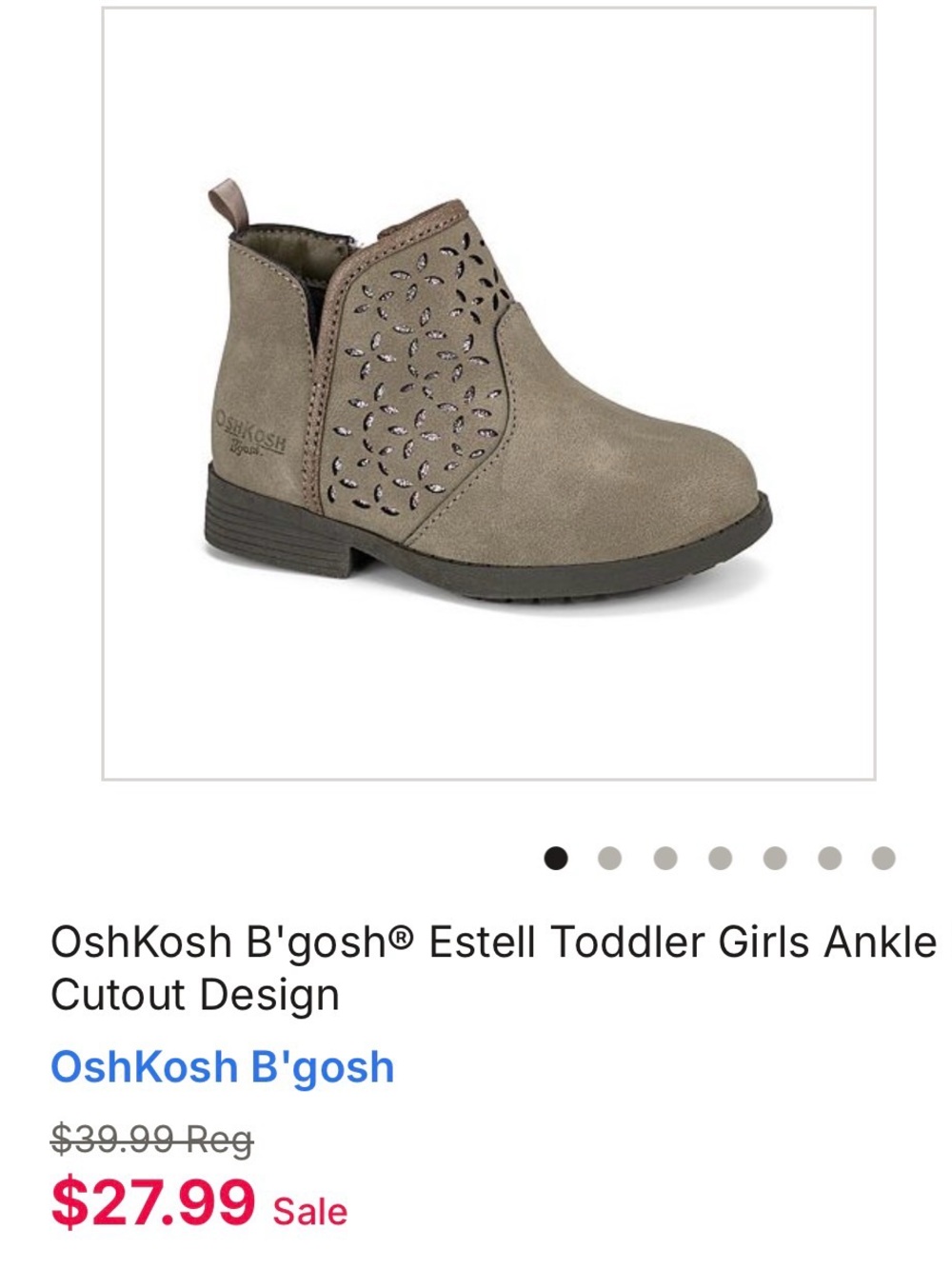 OshKosh B'gosh Toddler Girls Taupe Cutout Ankle Boots